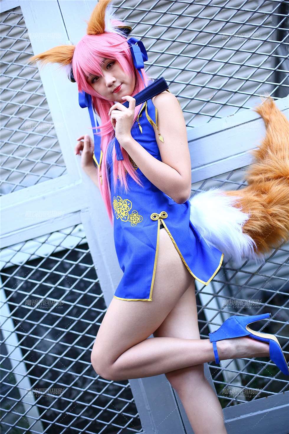 图片[5]-蓝色连衣短裙长腿cosplay-街拍流行馆