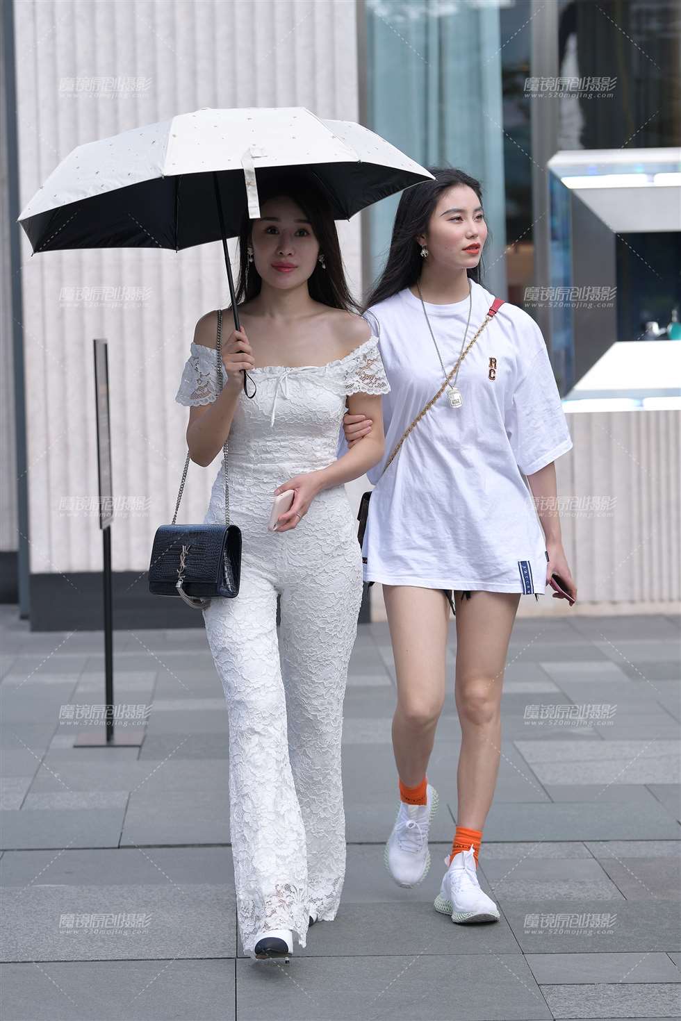 图片[1]-一字肩，性感蕾丝套装-街拍流行馆